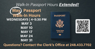 Due to Popular Demand, Clerk's Office Extends Walk-In Passport Hours Into May