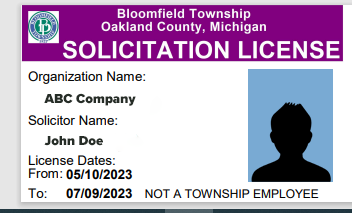 Bloomfield Solicitation License Example