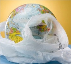 plastic bag around a globe