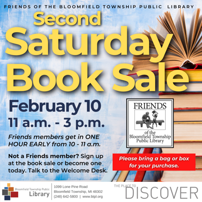Friends of Bloomfield Township Public Library Announces February Book Sale